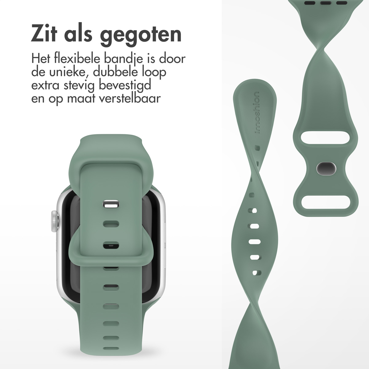 A green watch band attached to a gold watch and two detached sections.
