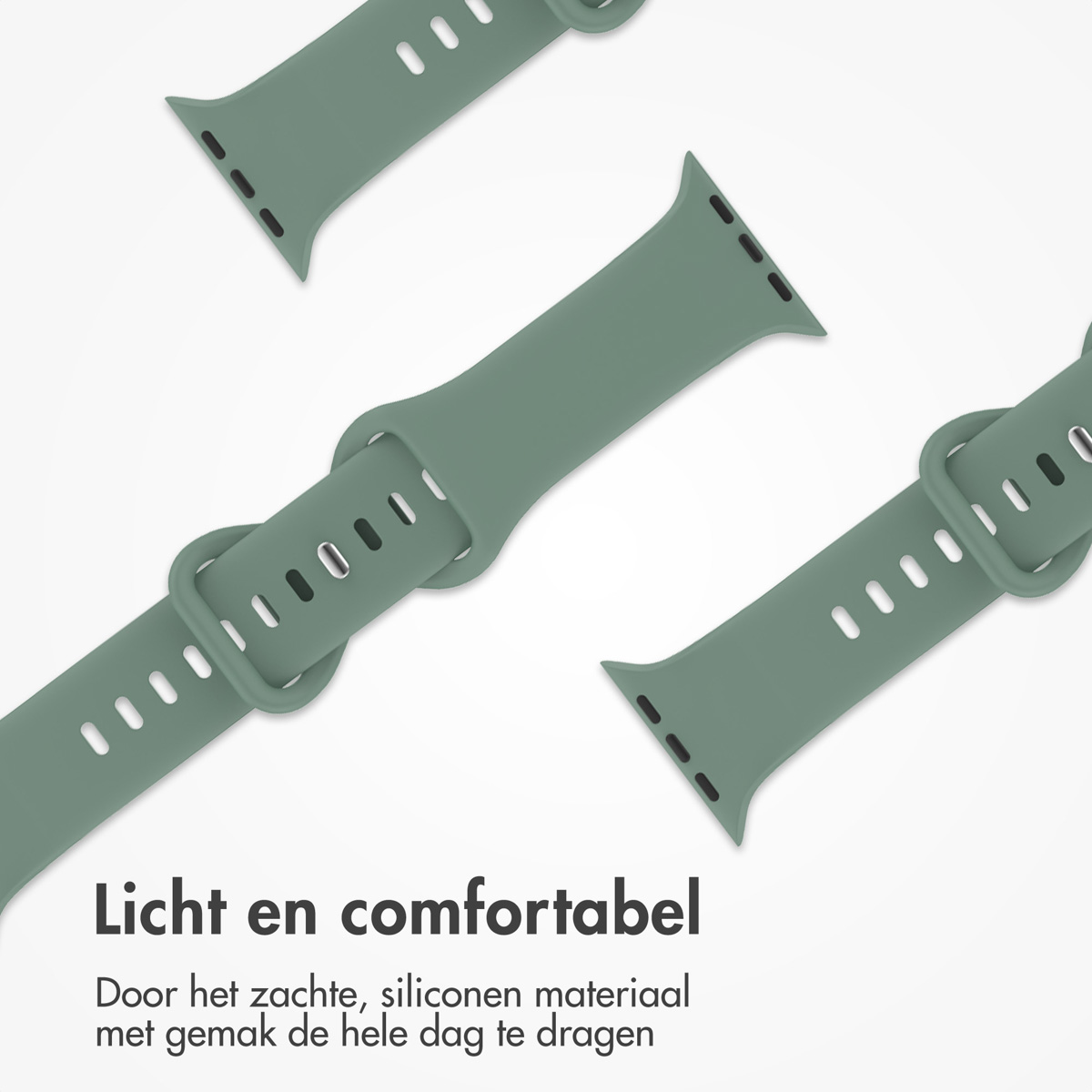 Three green watch bands. The bands are made of a soft, flexible material.