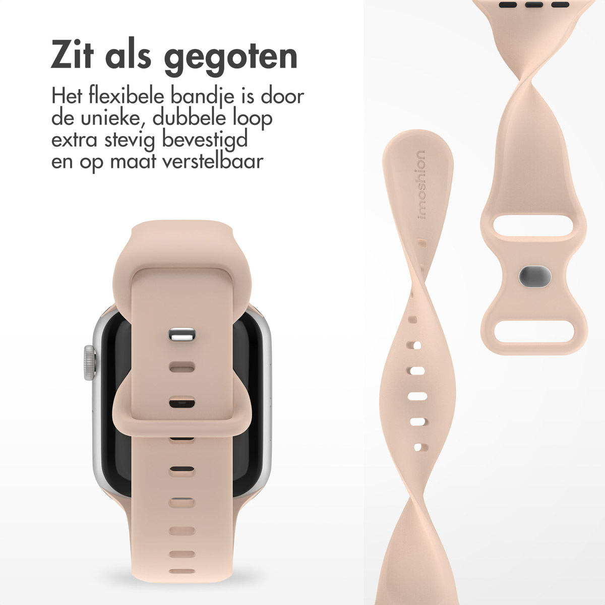 A watch and light pink watch bands. One band is attached to the watch.