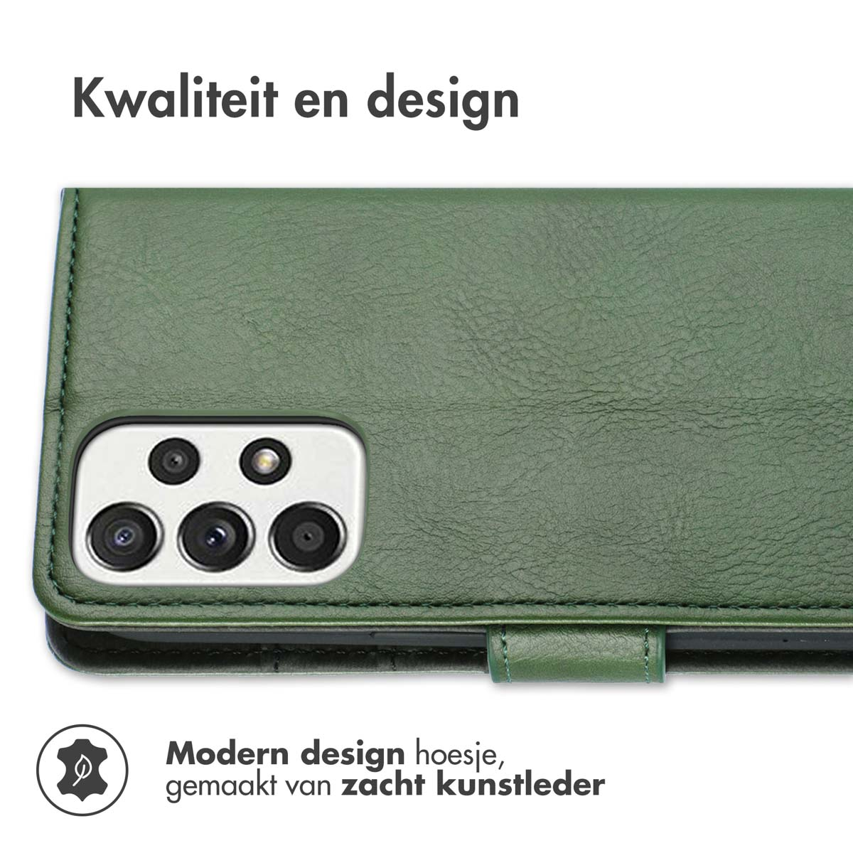 Grüne Handyhülle mit Kameraloch und Text.