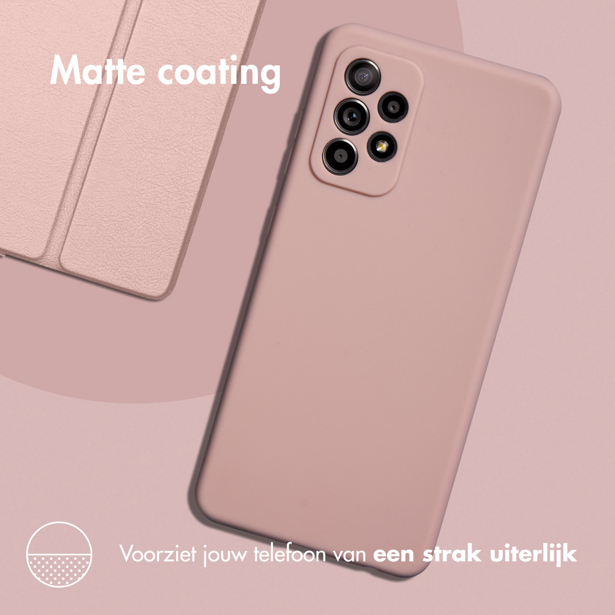 Rosa Handyhülle mit Telefon und Text 'Matte Beschichtung'.