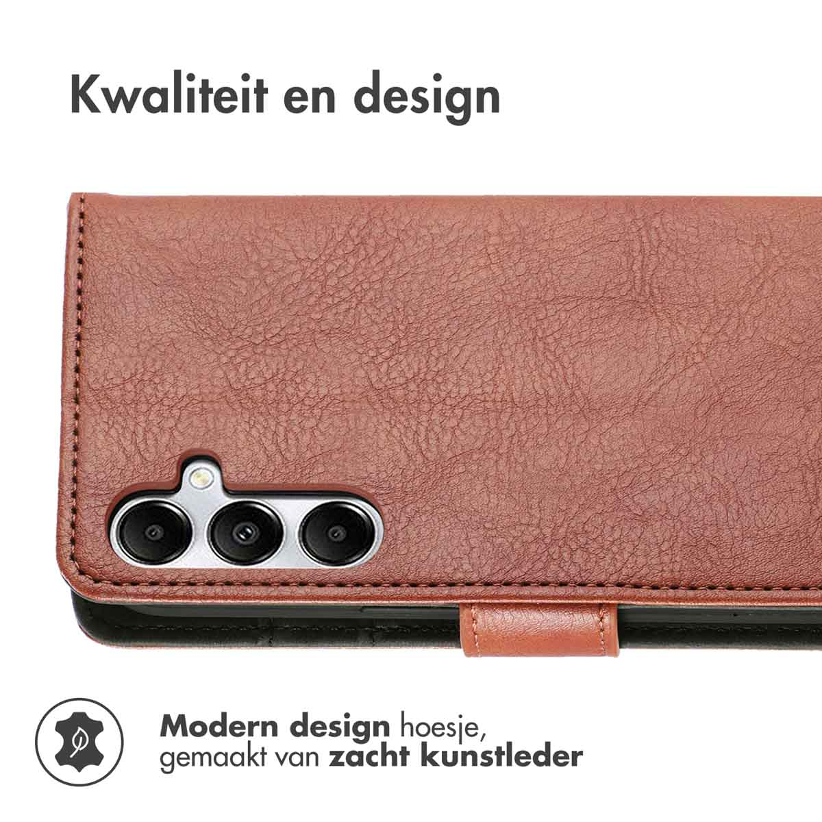 Bruine kunstleren telefoonhoes met camera-uitsparing. Kwaliteit en design.