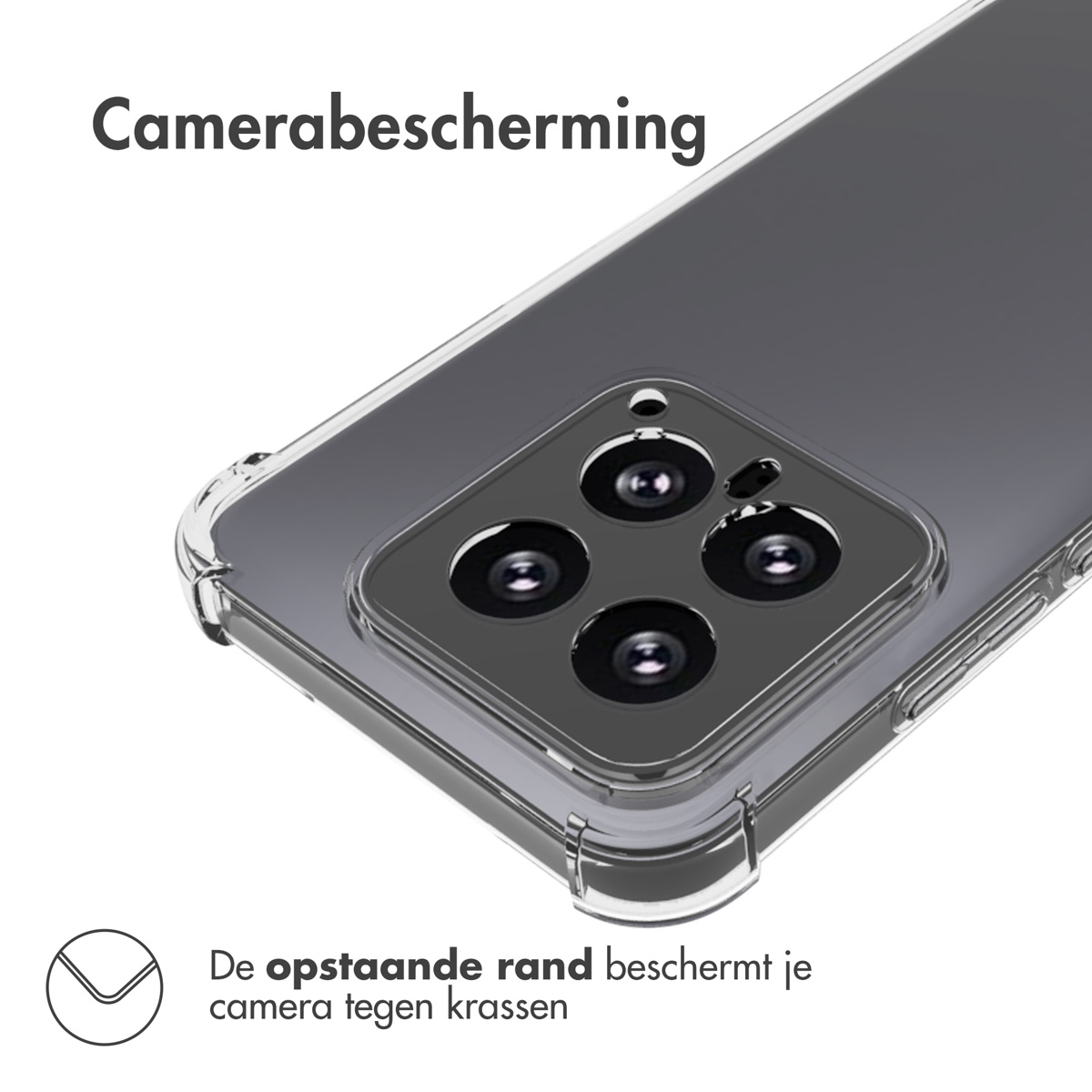 Una custodia trasparente per telefono su un telefono. La custodia protegge la fotocamera. Il telefono è visibile.