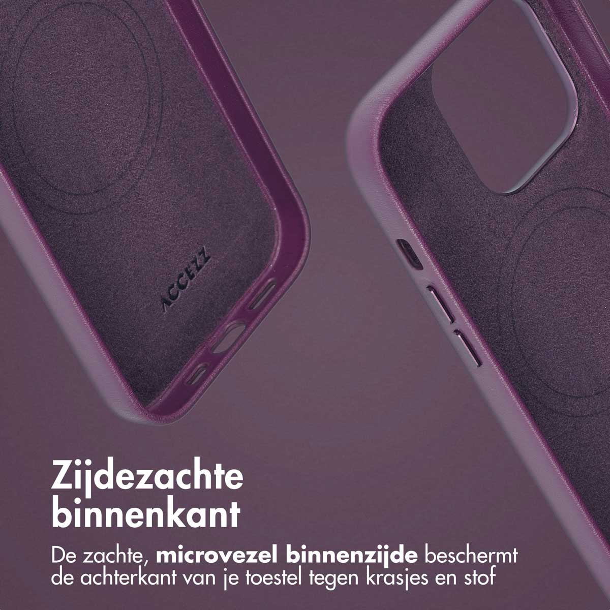 Intérieur de coque. Pourpre foncé. Texte : 'Côté interne doux'.