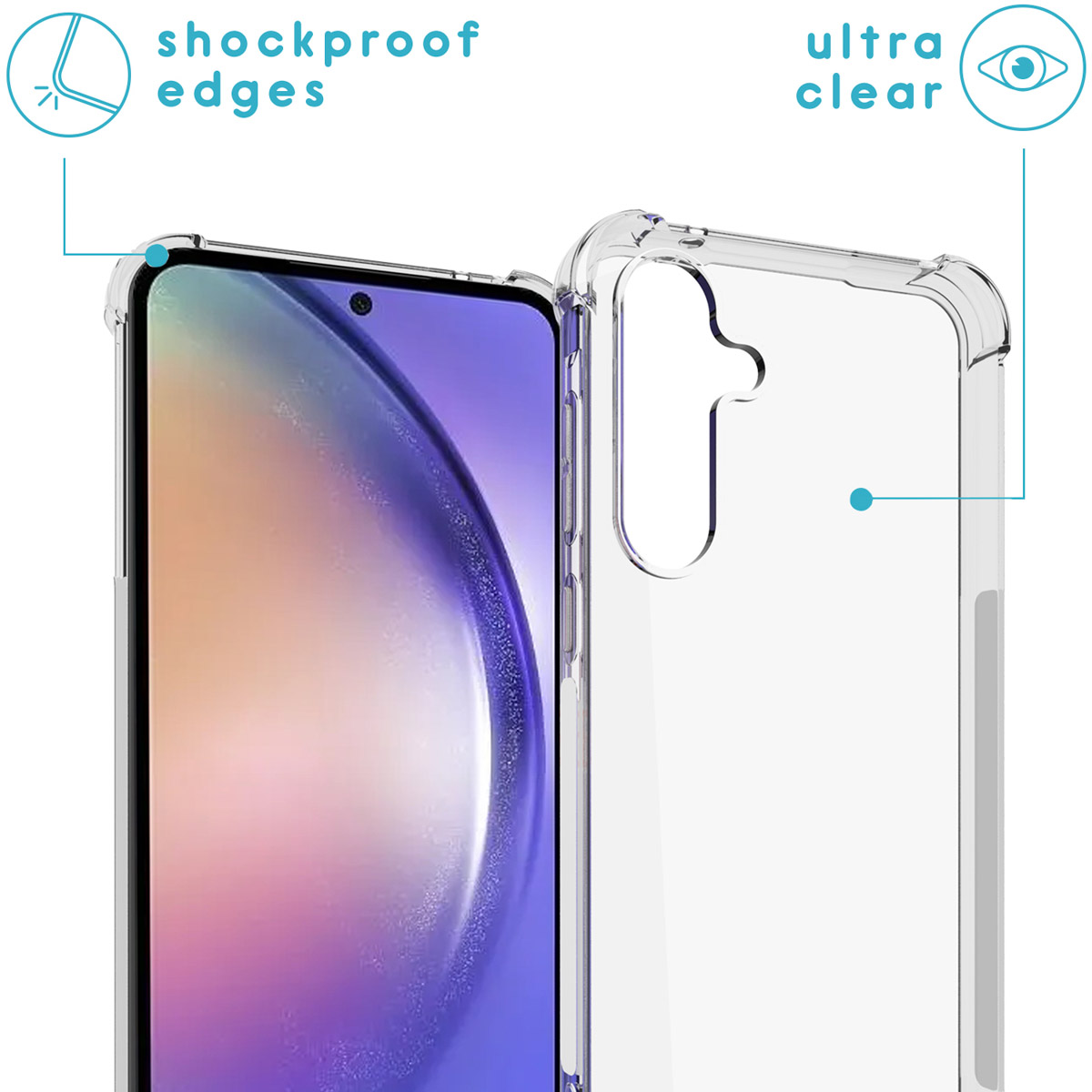 Przezroczyste etui na telefon z odpornymi na wstrząsy krawędziami.