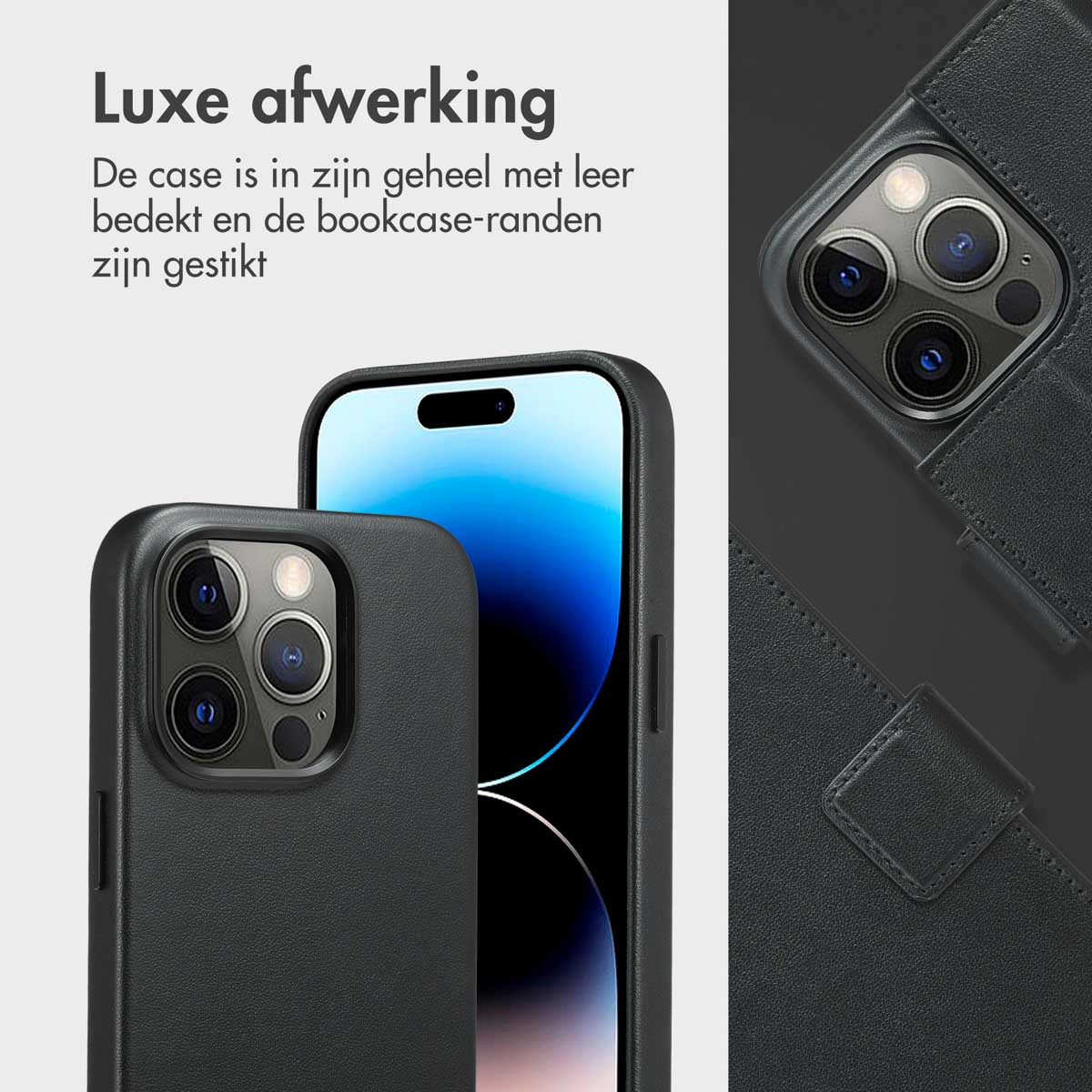 Primo piano di due custodie nere per telefoni, che mostrano la fotocamera e i bordi.