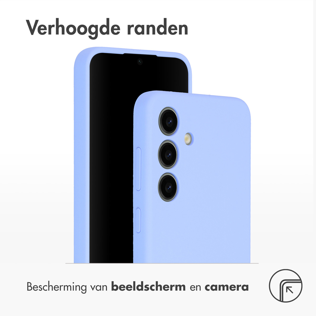 Un telefono lilla con tre fotocamere e uno schermo nero.