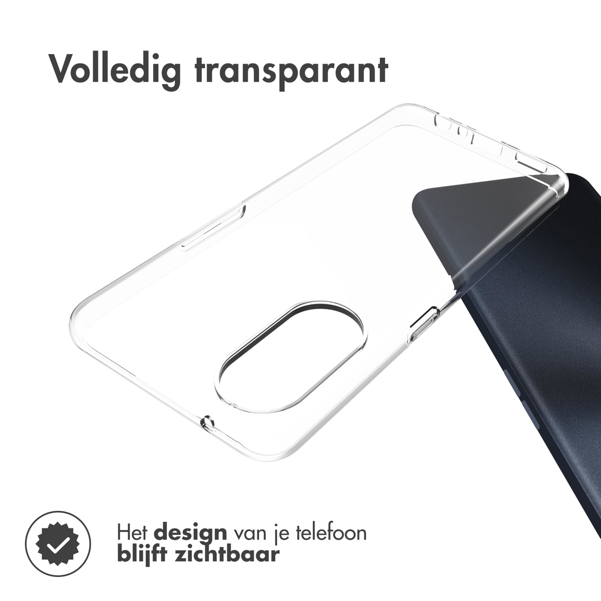Una custodia trasparente su un telefono nero, il design è visibile.