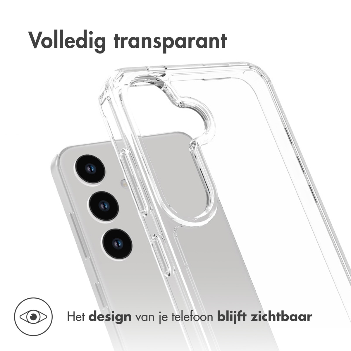 Transparente Handyhülle mit Telefon. Text: 'Völlig transparent'.