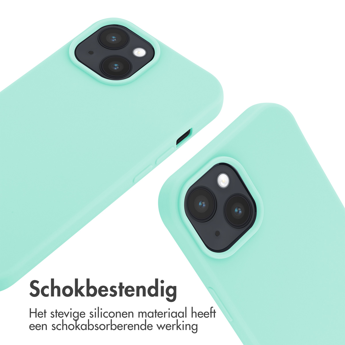 Zwei mintgrüne Handyhüllen mit Kameramodulen, eine vorne, eine hinten.