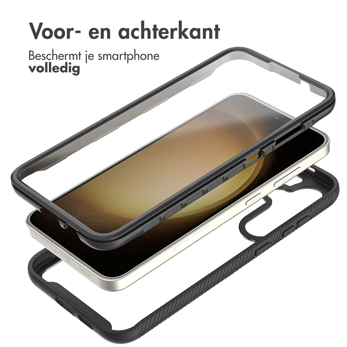 Drei Schichten einer Handyhülle. Die Schichten sind schwarz, weiß und schwarz. Ein Telefon ist darin.