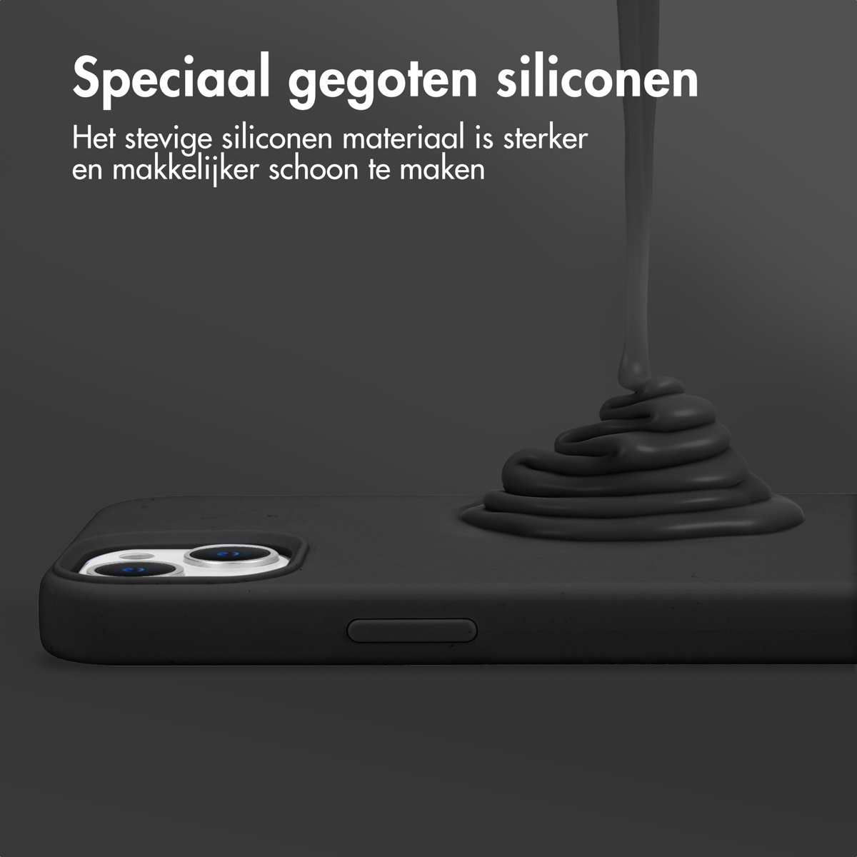 Schwarze Handyhülle mit Telefon, mit Text über speziellem Silikon.