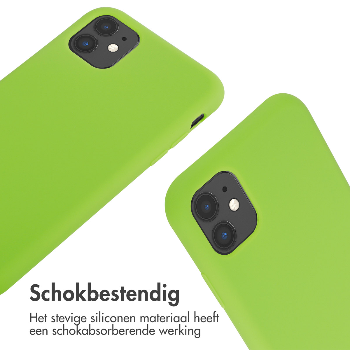 Twee limoengroene telefoonhoesjes met cameralens op witte achtergrond.