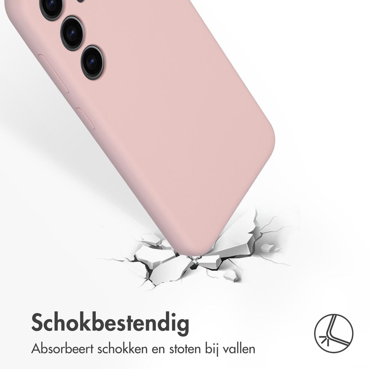 Una custodia rosa per telefono cade, colpisce il suolo e lo rompe.