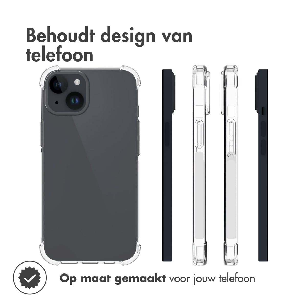 Clear phone case with phone inside. Side views of the phone case.