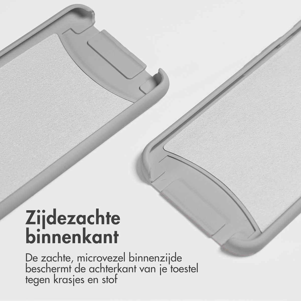 Nahaufnahme von zwei Handyhüllen-Innenräumen, die weiche Mikrofaser zeigen.