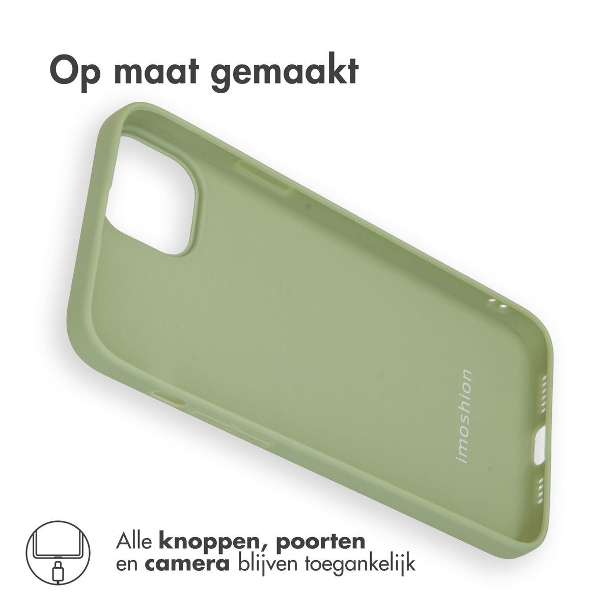 Custodia verde per telefono con ritagli per porte e fotocamera.