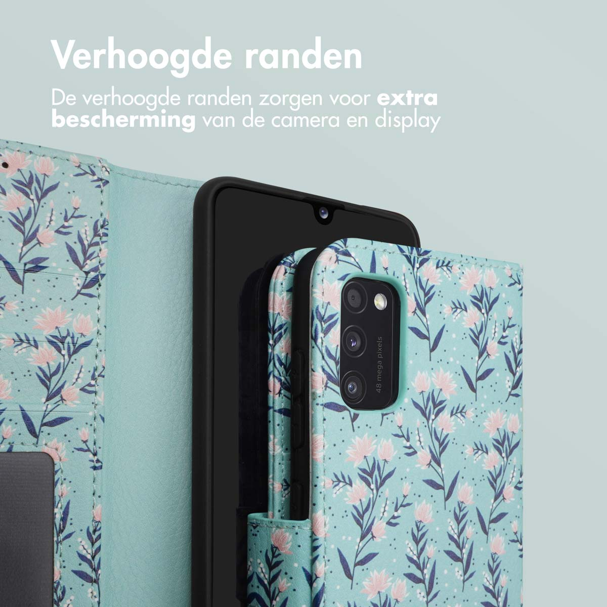 Handyhülle mit erhöhtem Rand und Blumenmuster zum Schutz von Kamera und Display.