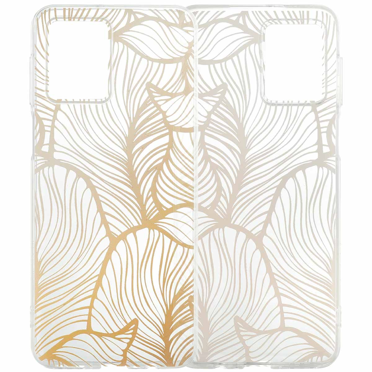 Transparante telefoonhoesjes met een gouden bladerpatroon. Bladontwerp op de achterkant.