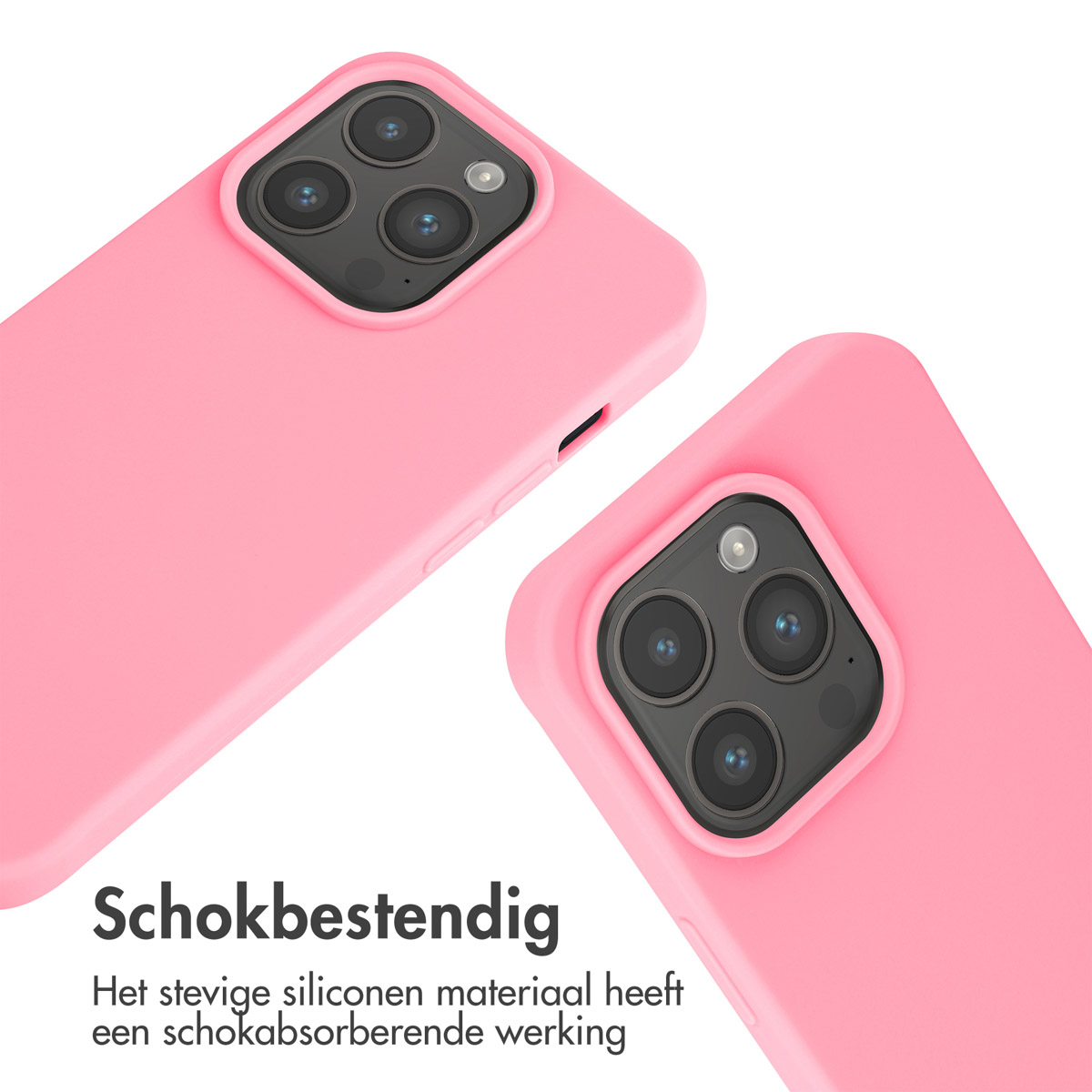 Twee roze iPhone-hoesjes met cameramodules. Schokbestendig.