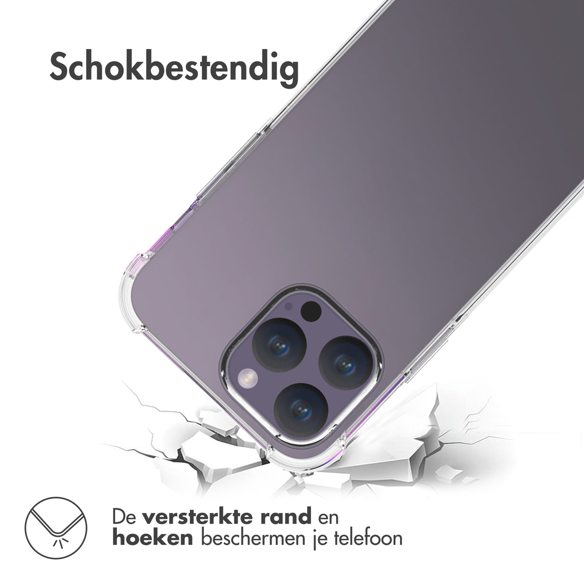 Coque transparente protégeant le téléphone. Le téléphone a des fissures sur le sol.