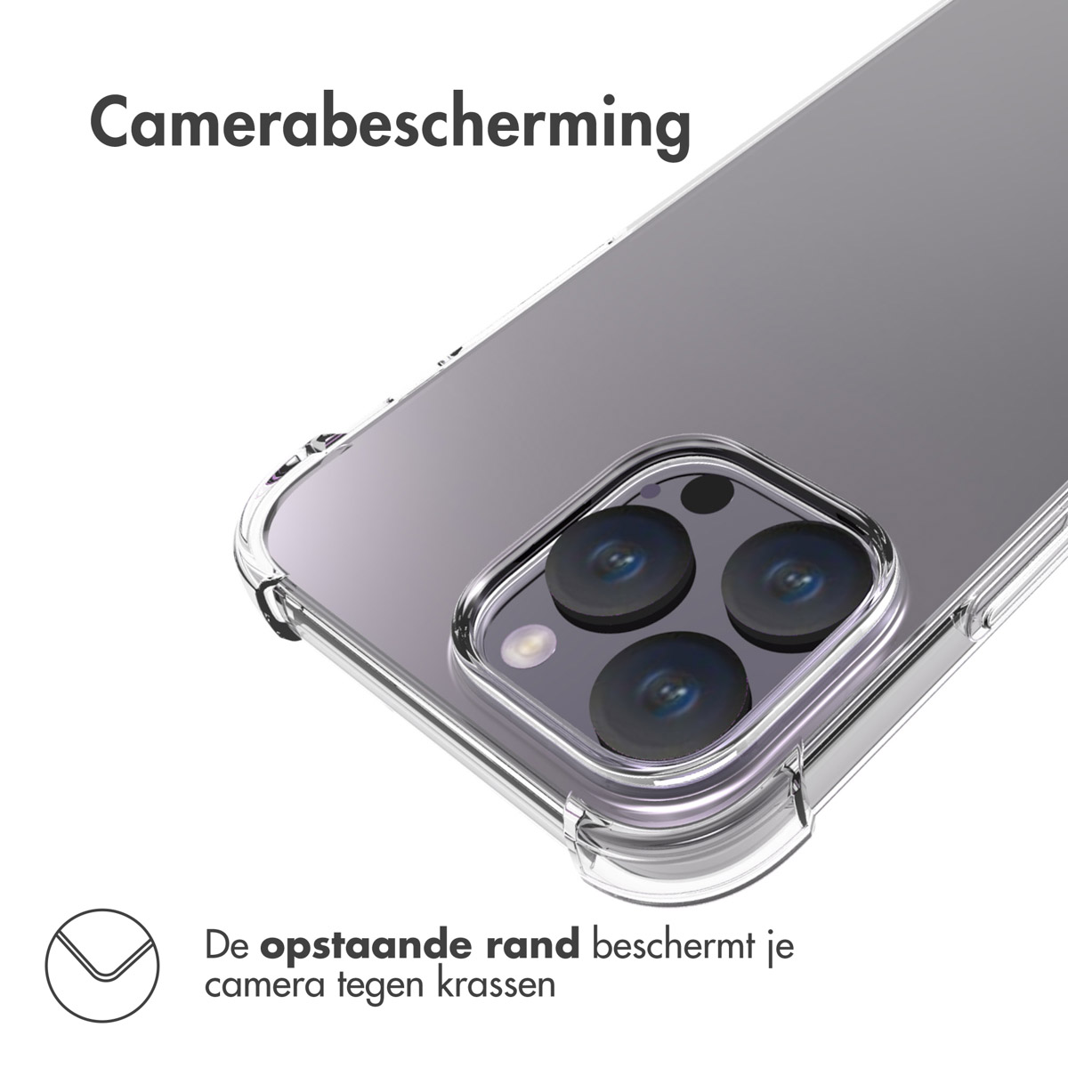 Coque transparente avec protection de l'appareil photo. La coque a des bords surélevés.