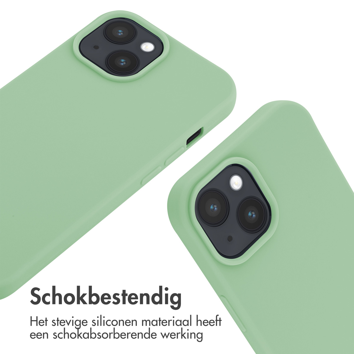 Zwei hellgrüne Handyhüllen mit Kamerasystem, auf weißem Hintergrund.