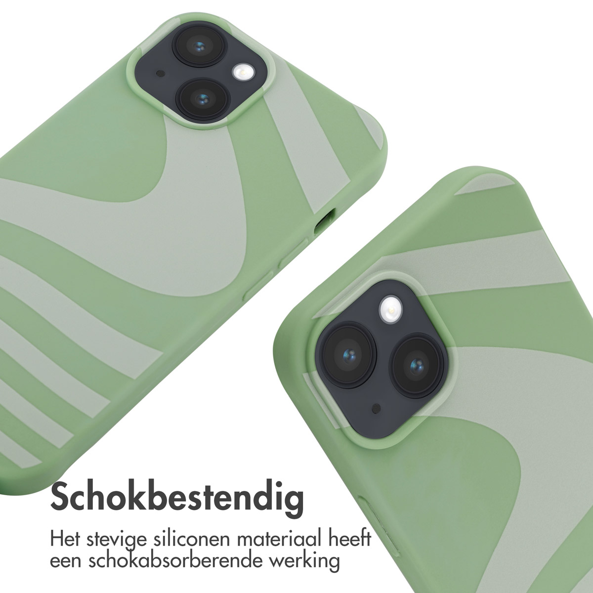 Zwei grüne Handyhüllen mit hellem Muster auf weißem Hintergrund.