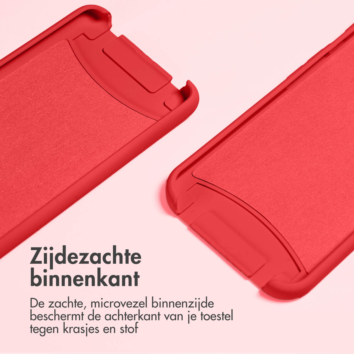 Rote Handyhülleninnenseite, zeigt das weiche, Mikrofaserfutter.