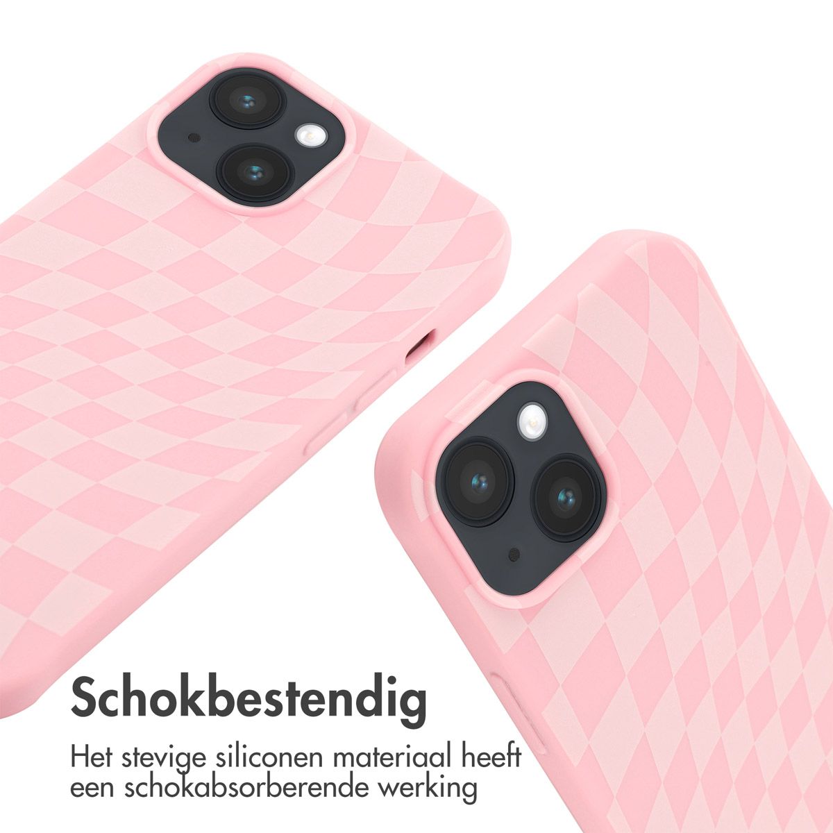 Zwei rosafarbene Handyhüllen mit Rautenmuster auf weißem Hintergrund.