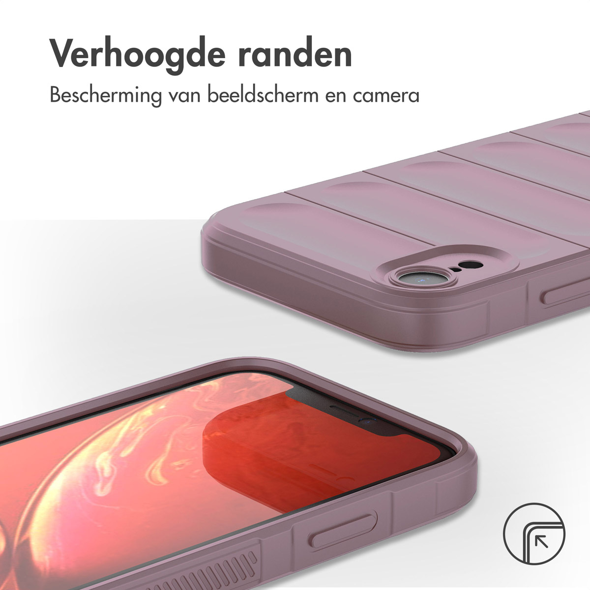 Zwei lila Handyhüllen; eine offen, zeigt den Bildschirm. Die andere oben, Kamera sichtbar.