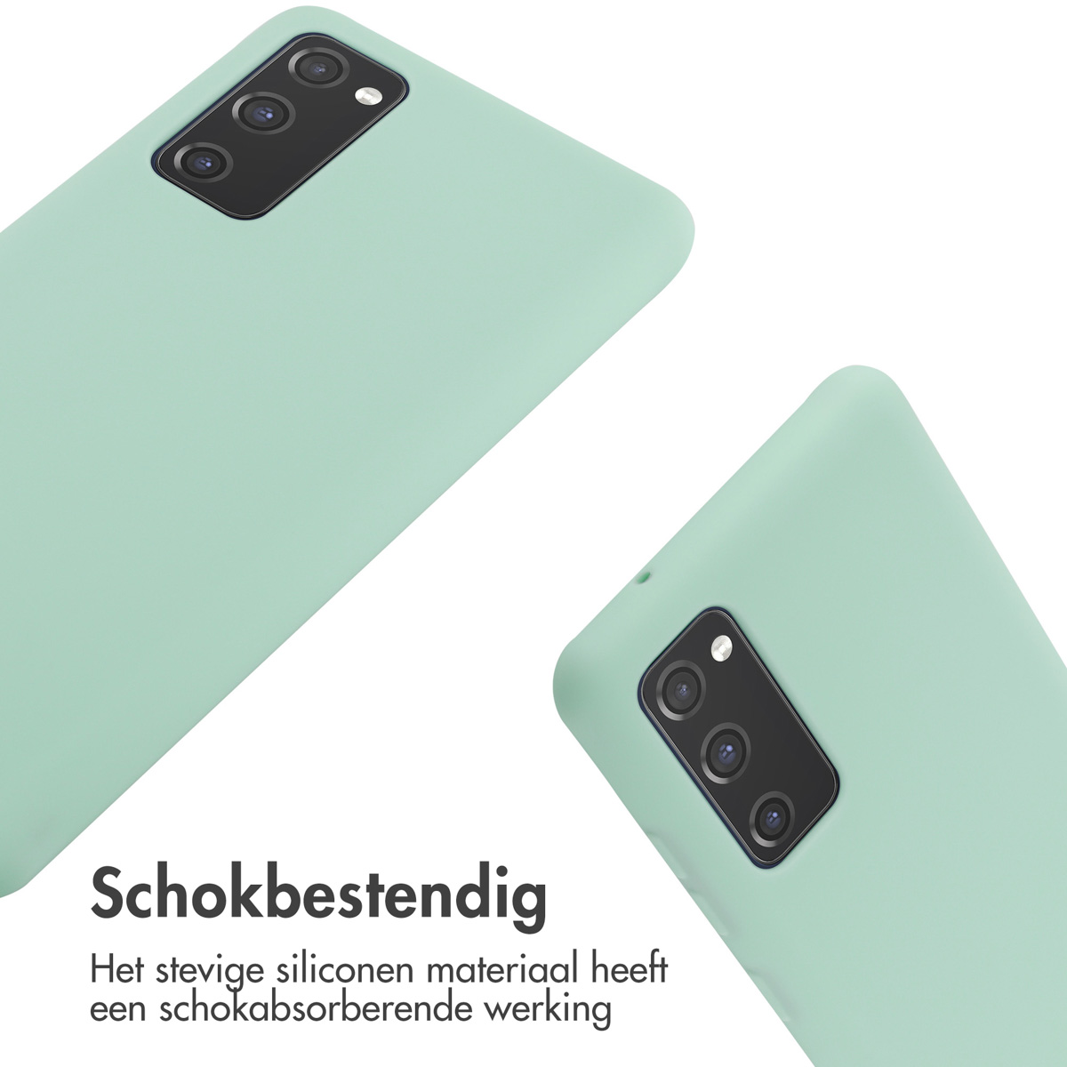 Deux coques de téléphone turquoise avec objectifs de caméra sur fond blanc.