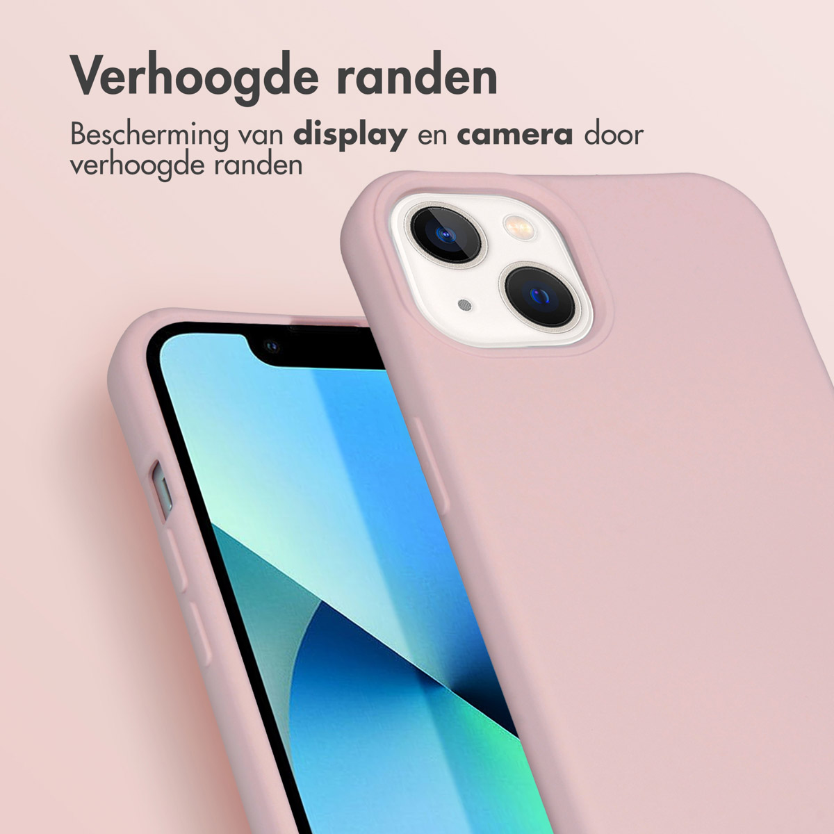 Ein rosafarbener Handyhülle mit erhöhten Rändern schützt Display und Kameras.
