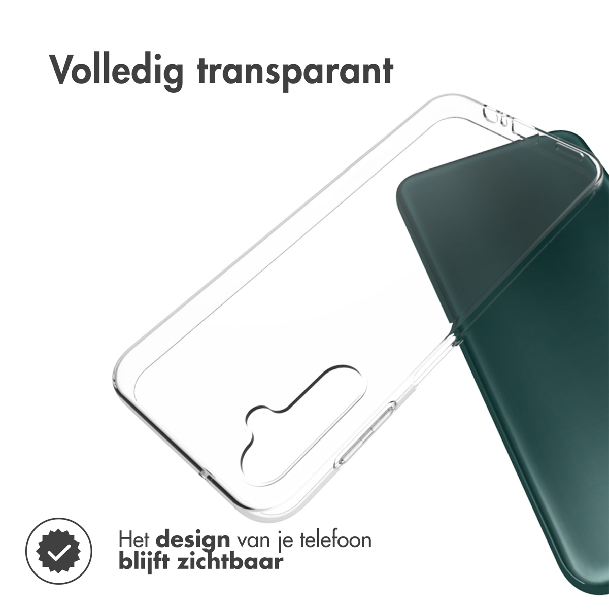 Custodia trasparente per telefono su un telefono verde scuro.
