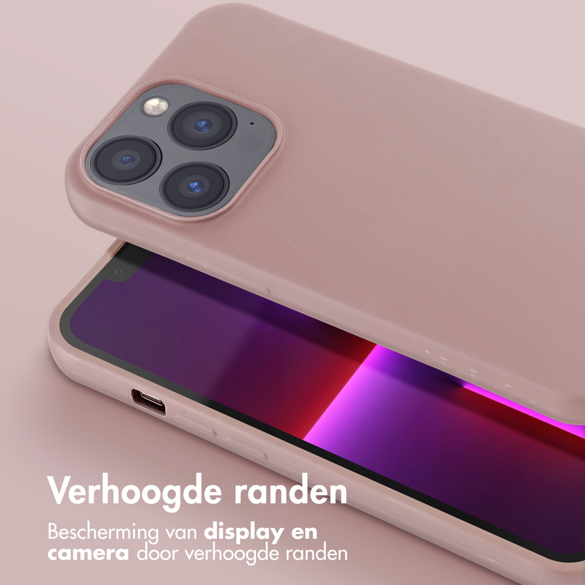 Een roze telefoonhoes met een zwart telefoonscherm. De hoes toont telefoonbescherming.