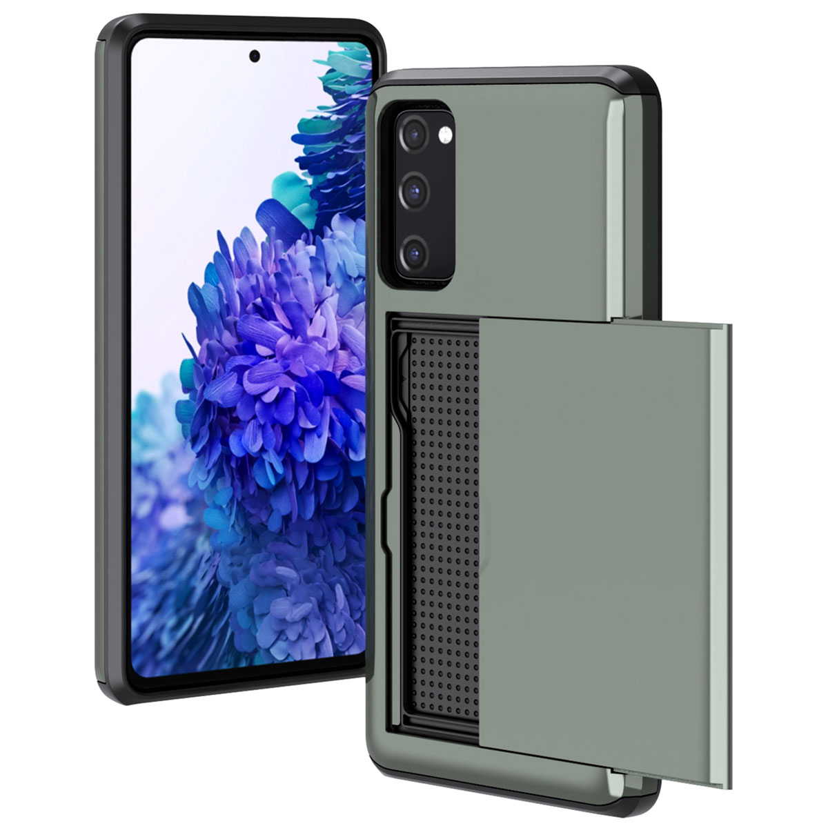 Telefoon met een groen hoesje. Tekst is niet zichtbaar.