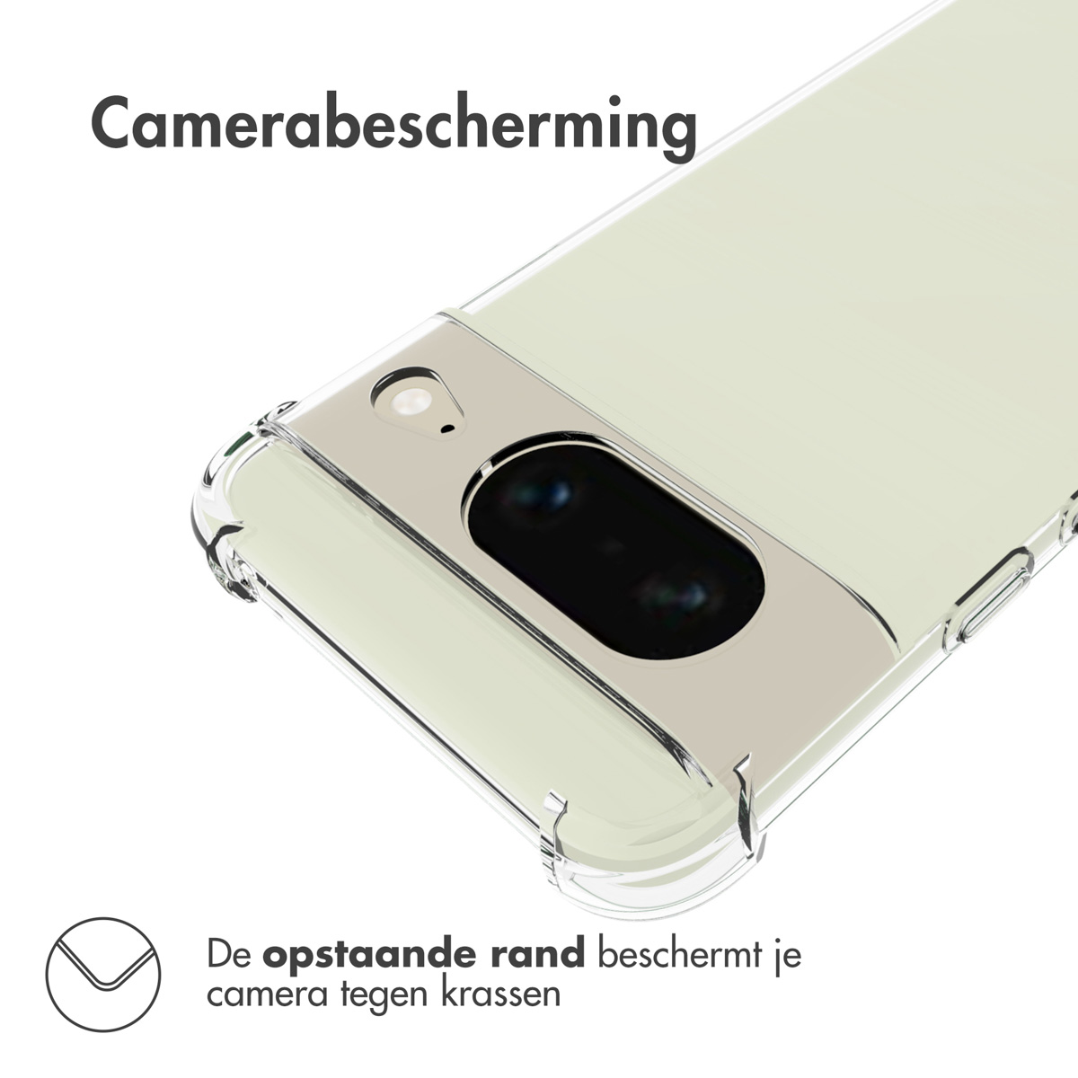 Coque de téléphone transparente protégeant l'appareil photo, avec un bord surélevé.