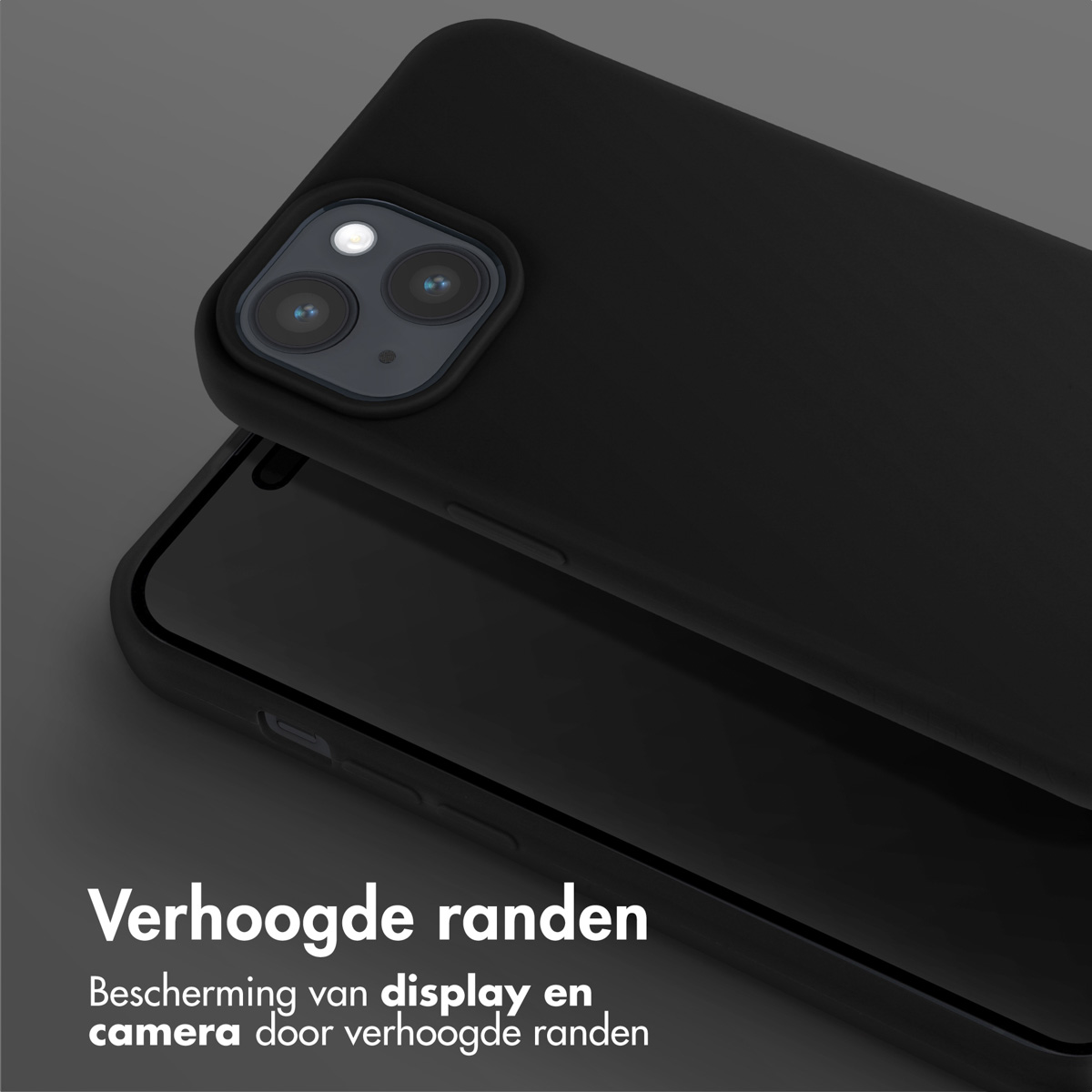 Black phone case with raised edges, protecting a smartphone.