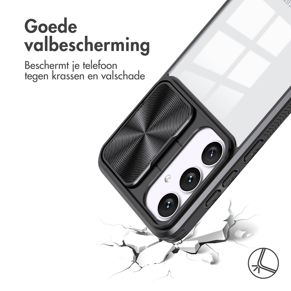 Telefoonhoesje met een beschermhoes. De telefoon ligt op een gebarsten oppervlak.