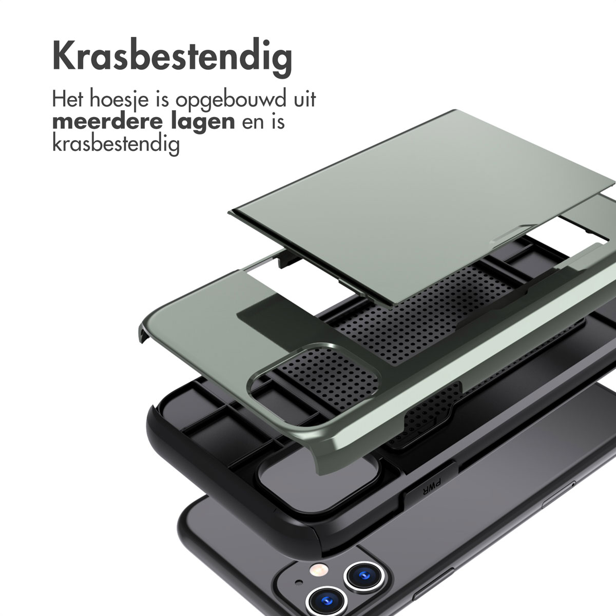 Telefoonhoeslagen, met een telefoon en een transparante laag.