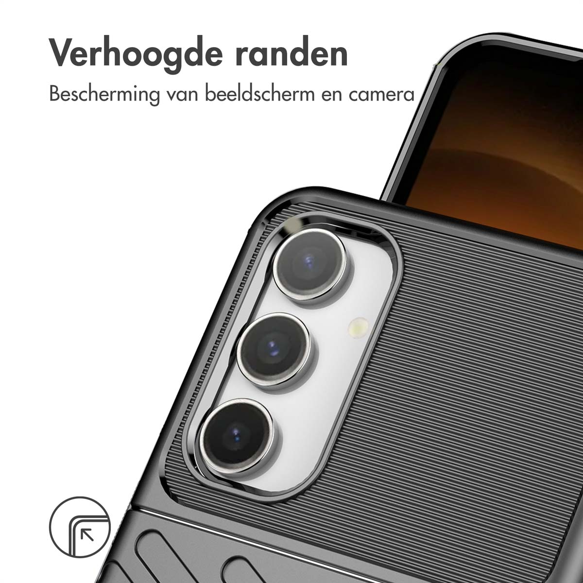 Coque de téléphone noire à bords surélevés protège écran et appareil photo.
