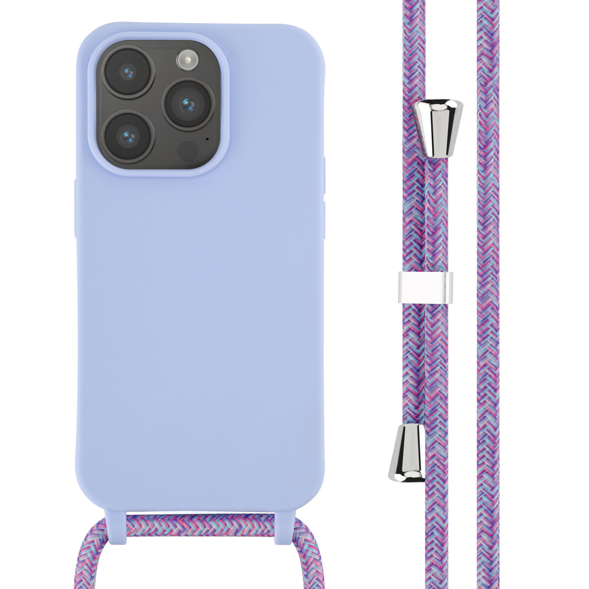 Coque bleue et cordon avec un cordon à motifs.