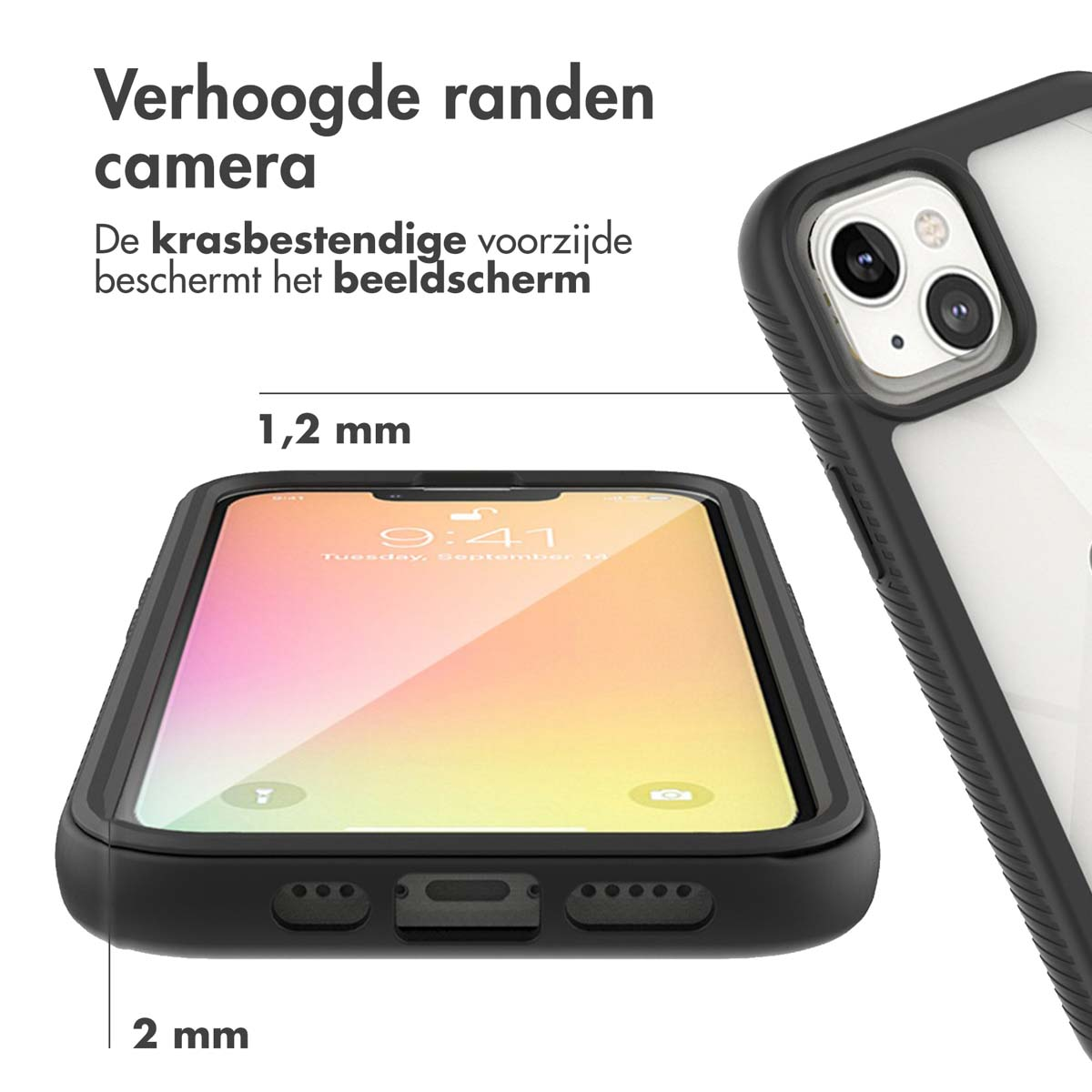 Coque iPhone avec bords surélevés pour appareil photo et écran.
