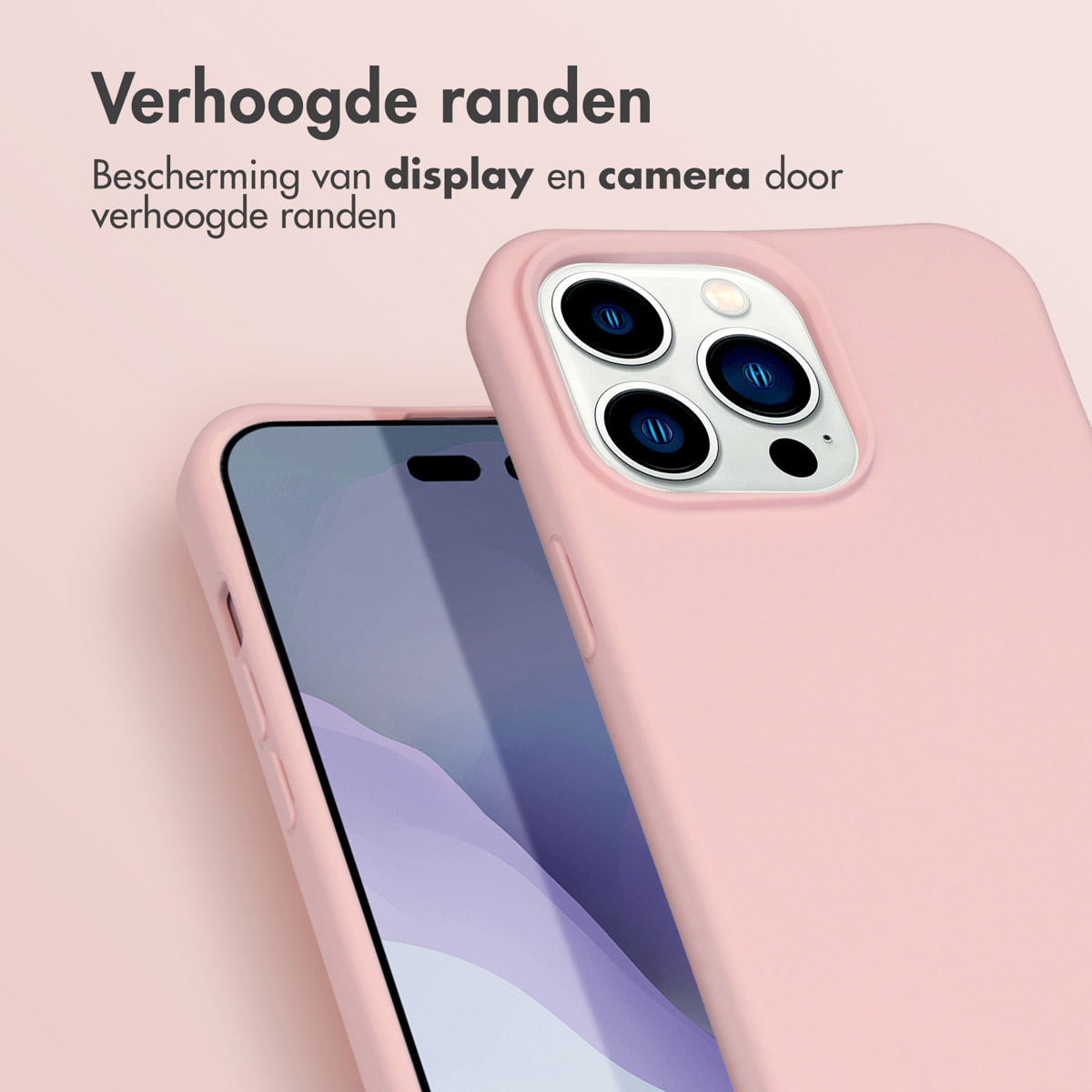 Rosa Handyhülle mit einem Telefon, das die Kamera zeigt. Rosa Hintergrund.