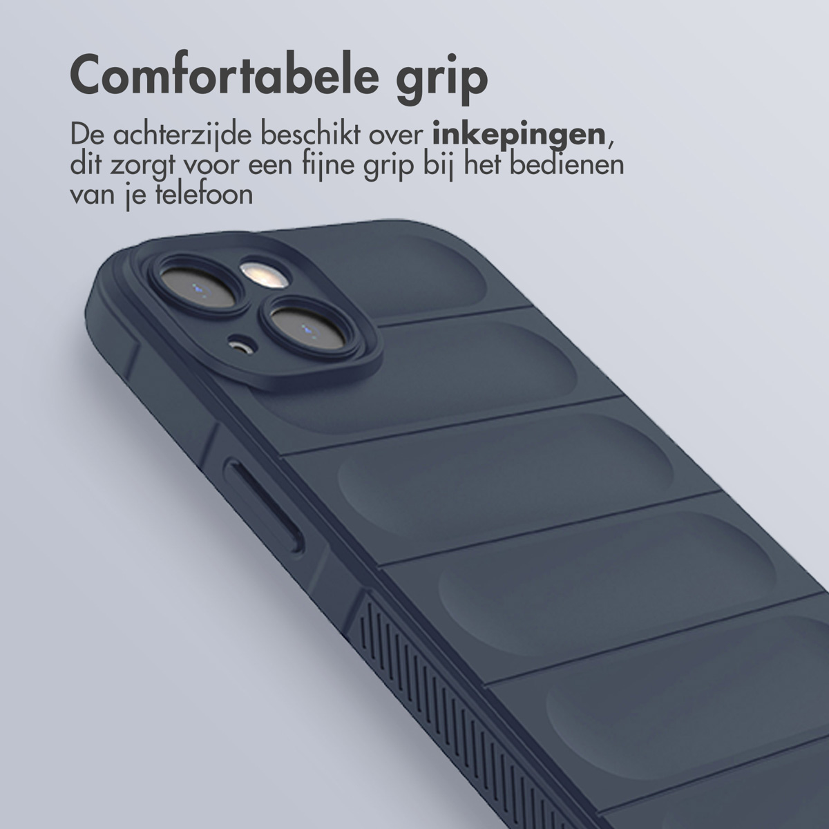 Donkerblauwe telefoonhoes met een donkerblauwe telefoon.