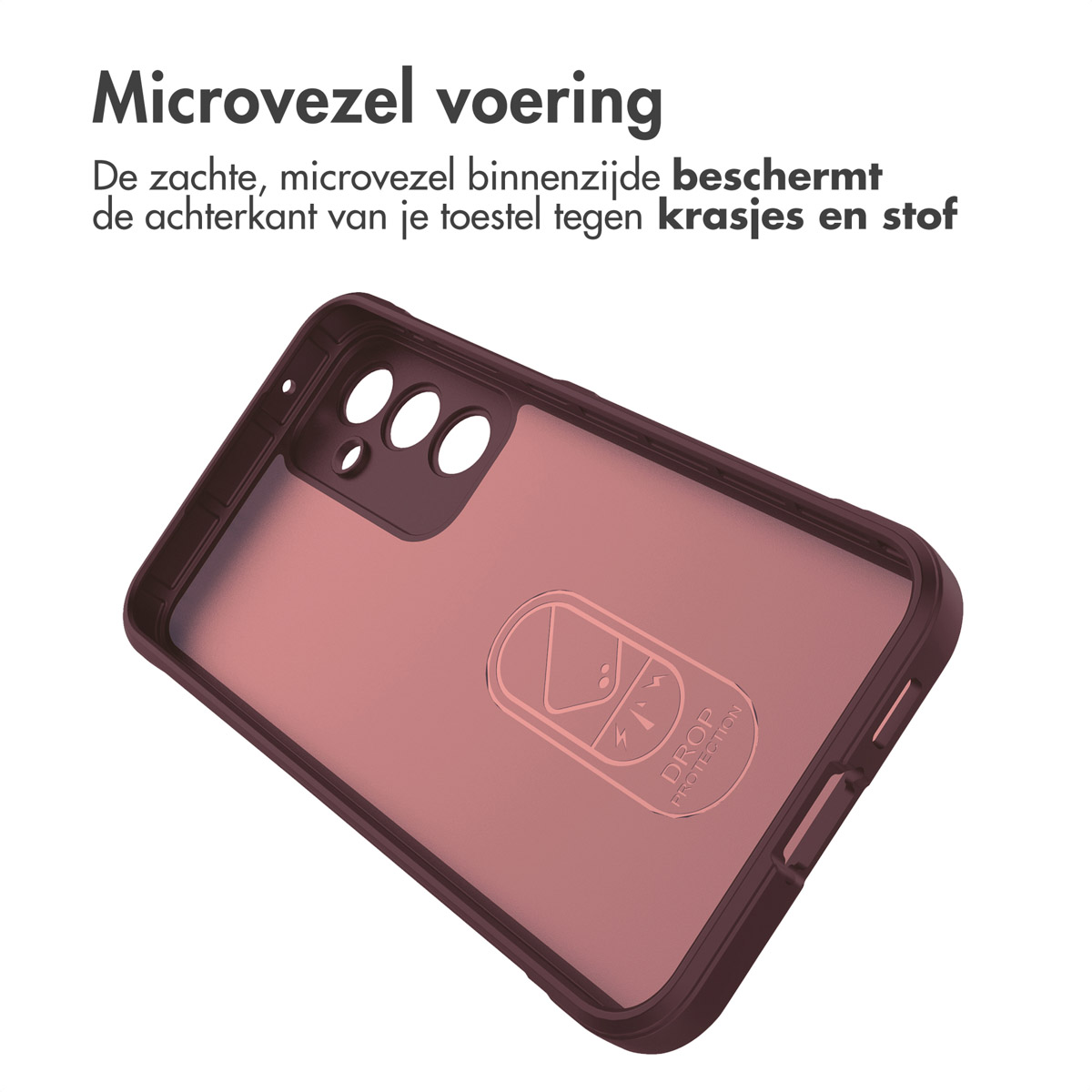 Vista interna di una custodia per telefono, con il testo 'Microvezel voering'.