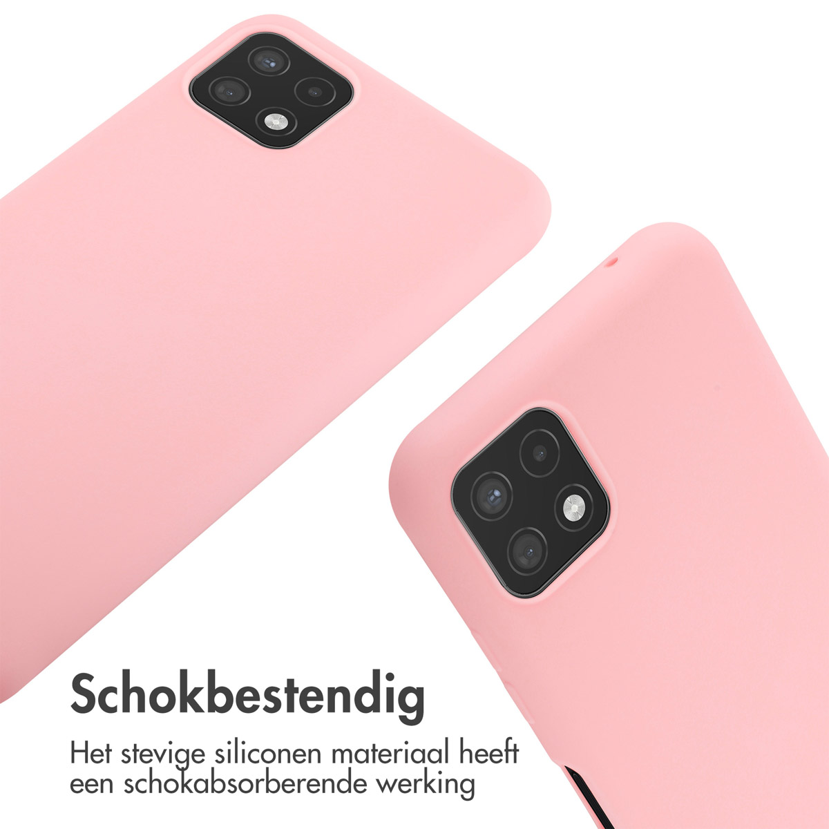 Twee roze telefoonhoesjes met camerasystemen op witte achtergrond.