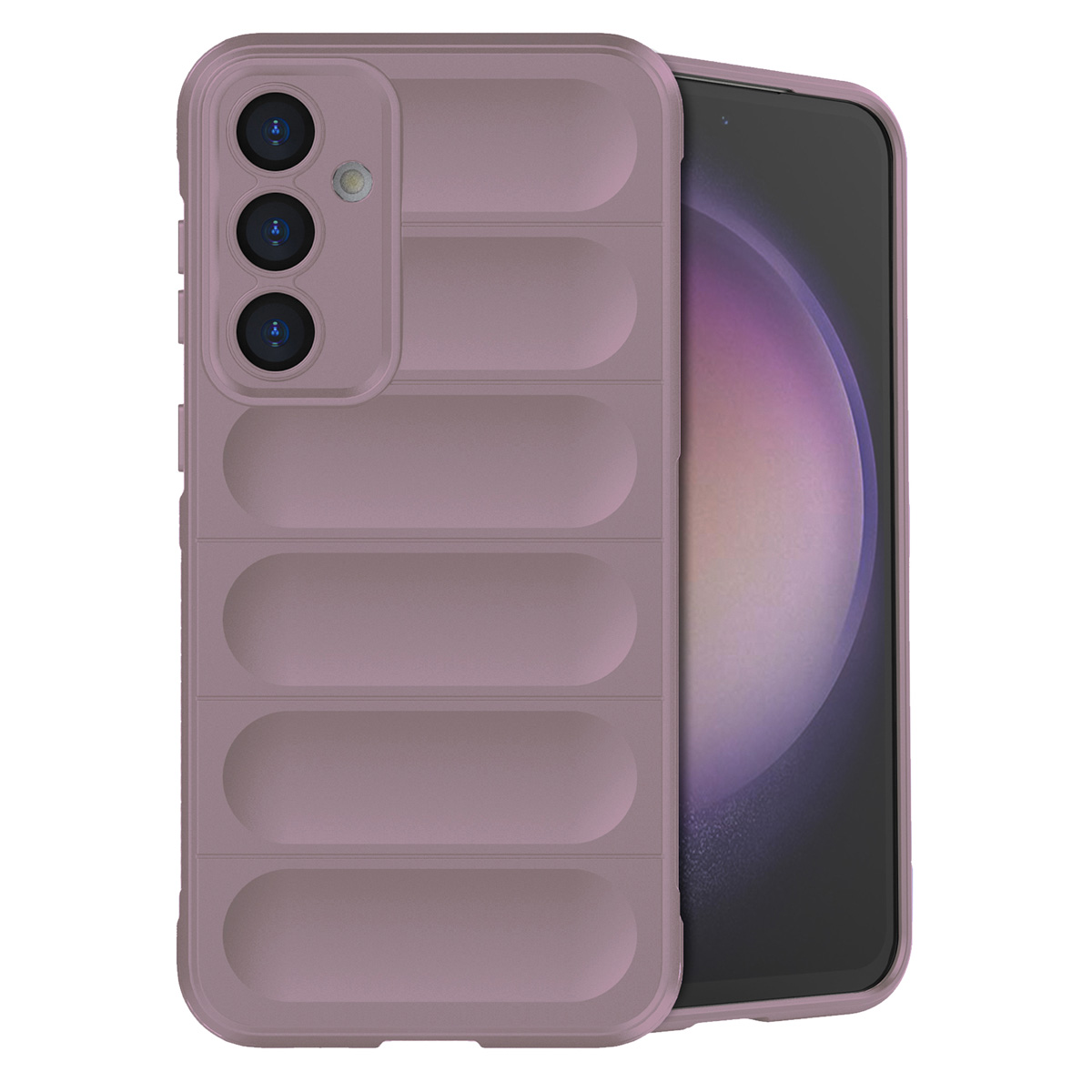 Custodia rosa con telefono. Lo sfondo è bianco.