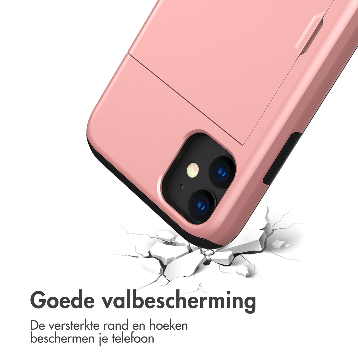 Un téléphone rose avec un effet craquelé sur fond blanc.