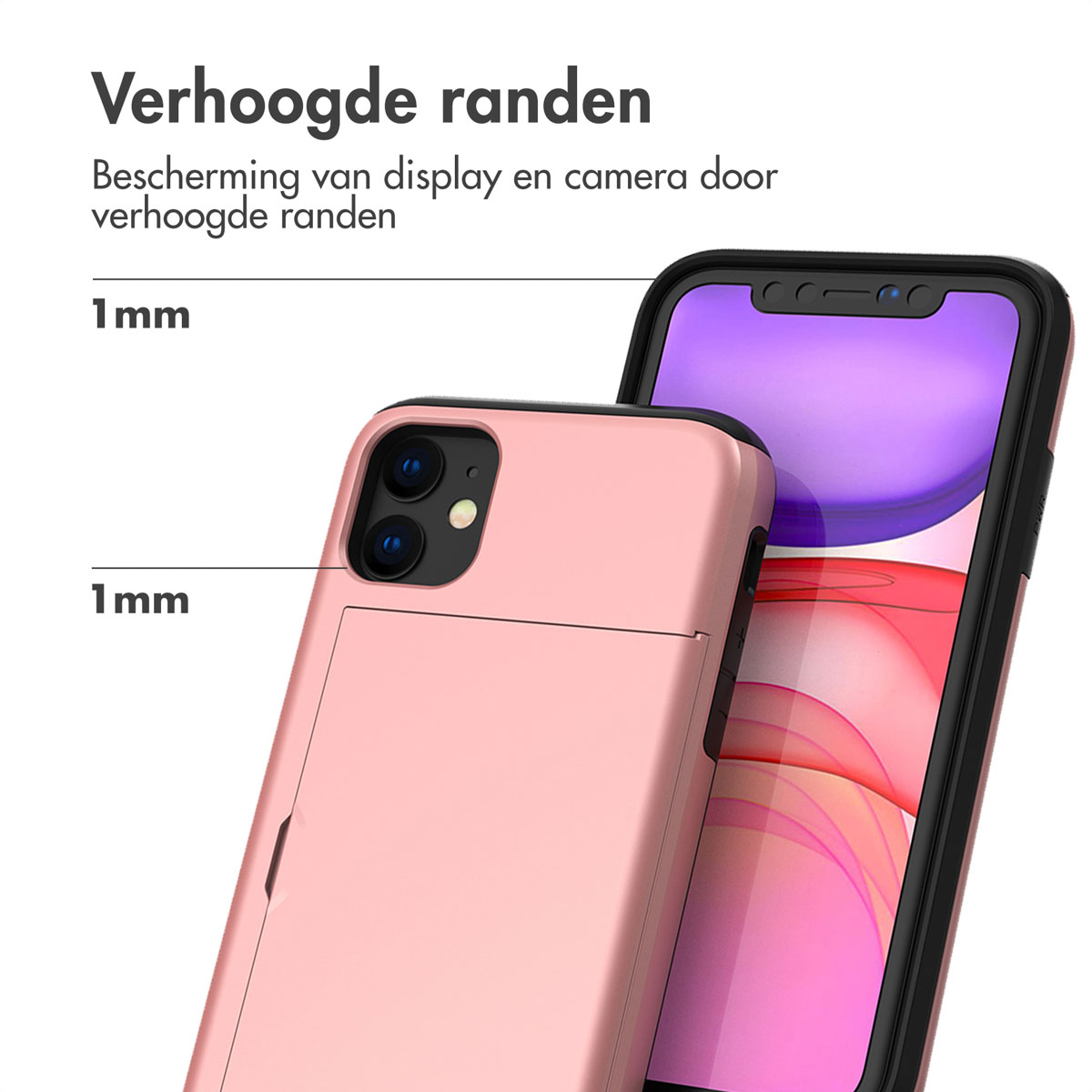 Coque de téléphone rose avec bords surélevés de 1 mm.